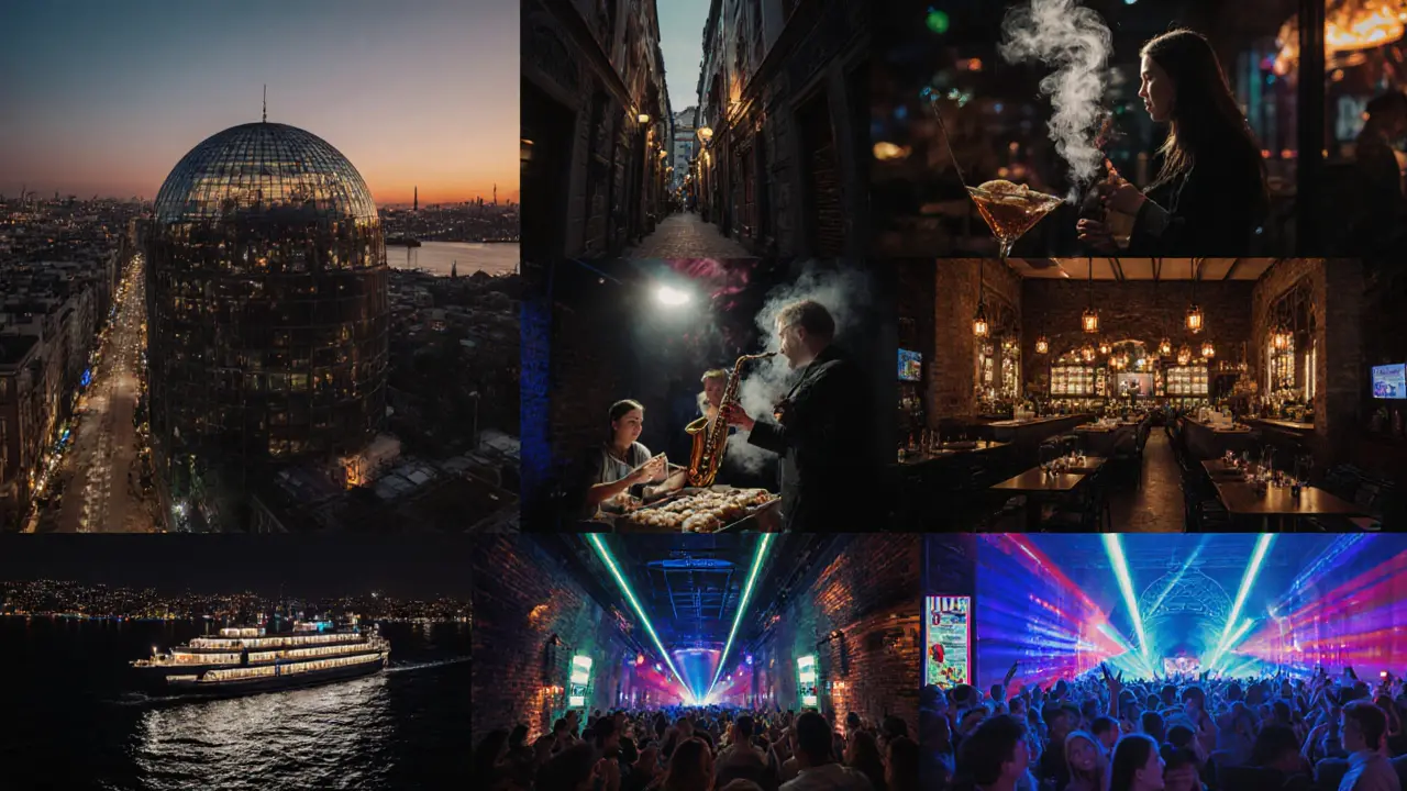 Cinematic montage of a night out from a rooftop bar to a club across Istanbul.