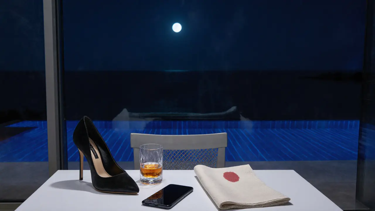 An empty luxury villa room with subtle signs of a recent companion's visit.